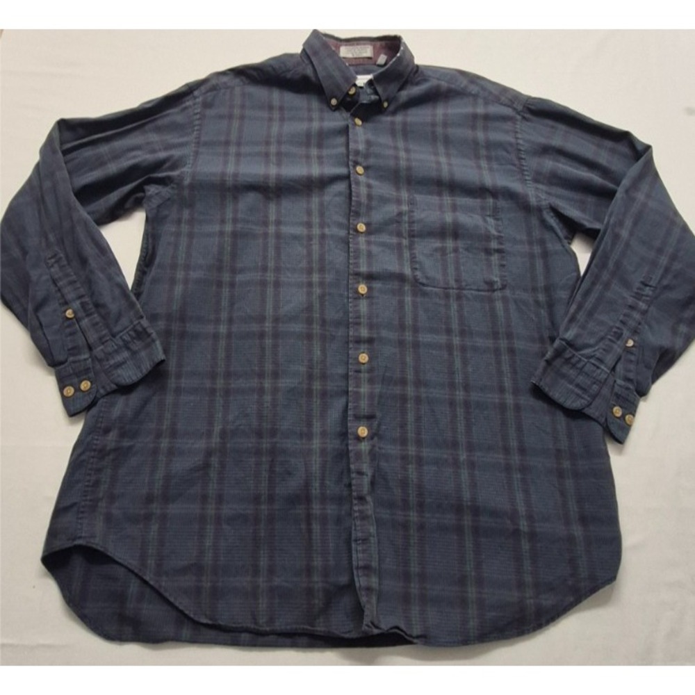 VTG Claiborne men's‎ blue/grn Plaid long sleeve button up shirt sz. 16.5 (34-35)